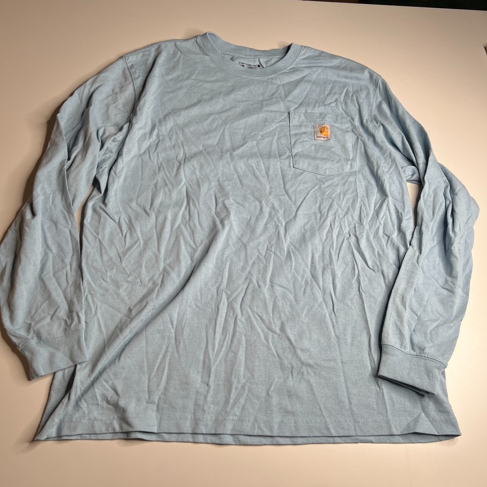Carhartt Mens XL Loose Fit Long Sleeve Pocket T-Shirt Light Blue Heather K126